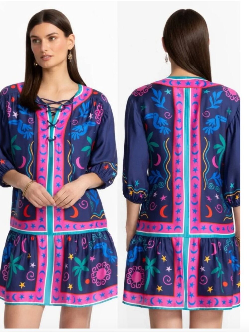 Johnny Was Selena Mini Dress Paloma's Island Silk Rayon XL NWT $398